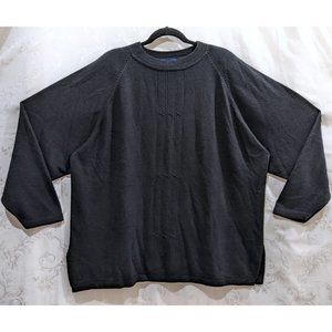 Vintage 80s Cable Front Soft Black Sweater 2X Crew Neck Raglan Sleeve Comfy Cozy